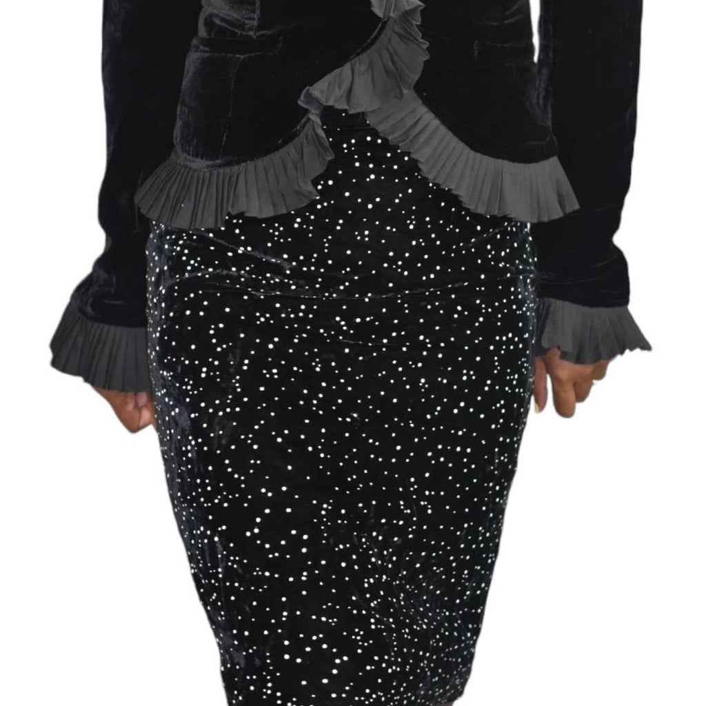 Valentino Night Velvet Skirt Black Vintage Pencil Knee Starry Dots Galaxy Size Small