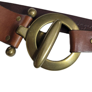 Olga Santini Leather Belt Brown Bar Ring Hip Equestrian Brass Tone Buckle Size Large
