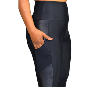 Lanston Sport Peloton Vincent Leggings Black Pockets High Waist Shiny Panels Size Medium