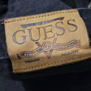 Vintage Guess Jeans Black Straight Leg Classic Fit High Triangle Logo Retro Short Inseam Size 38 Mens