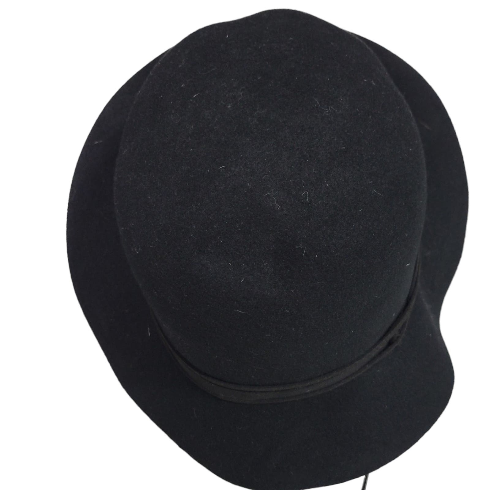 Krono Krown Wool Hat Black Felt Winter Fashion Bowler Cloche Brim Adjustable One Size