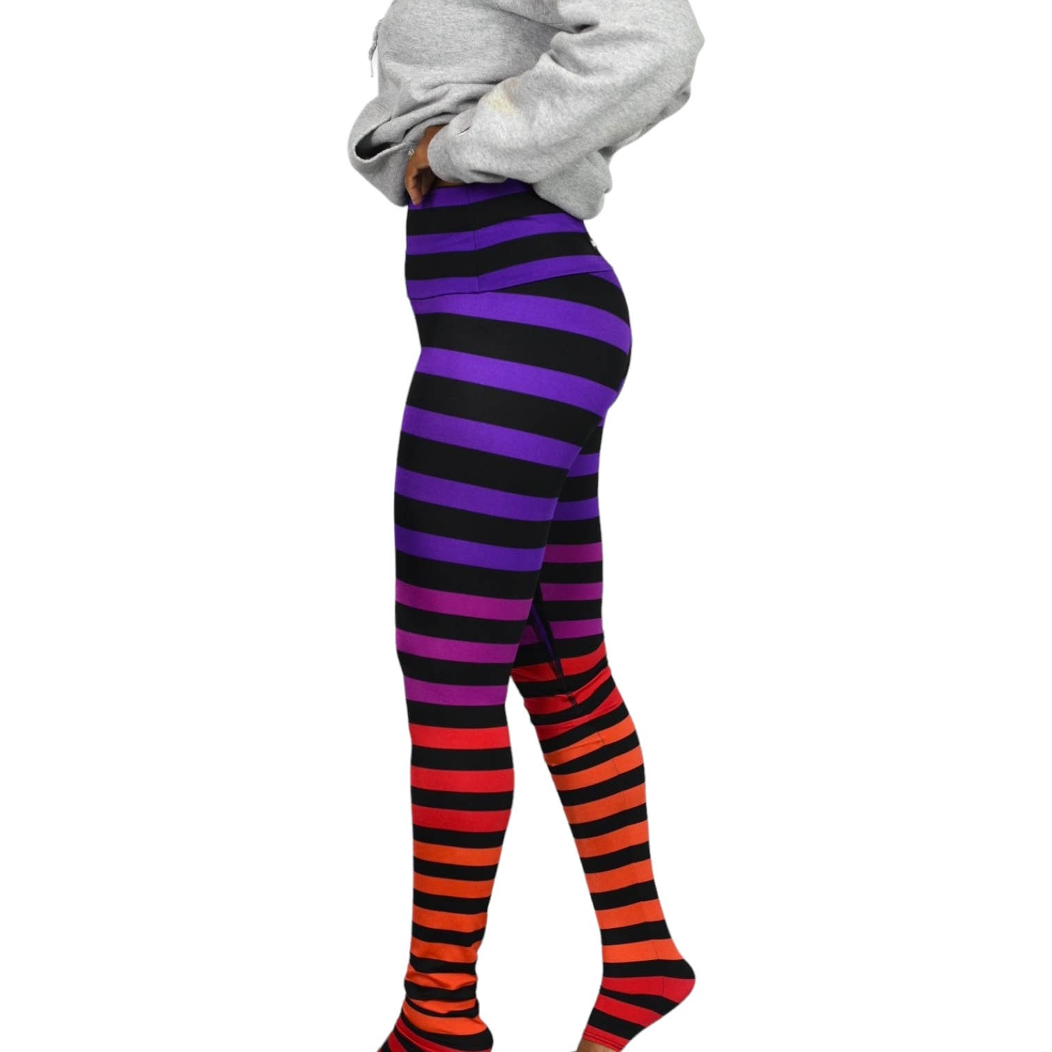 K Deer Mabel Leggings Multicolor Purple Striped Ombre Rainbow High Waist Full Length Size Medium