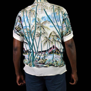 Vintage Avanti Hawaiian Shirt Silk White Tropical Tiki Aloha Hula Surf Size Large