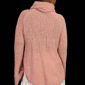 Calypso St Barth Cherita Sweater Pink Rose Crochet Bell Flare Sleeve Cowl Neck Wool Mohair Size Large