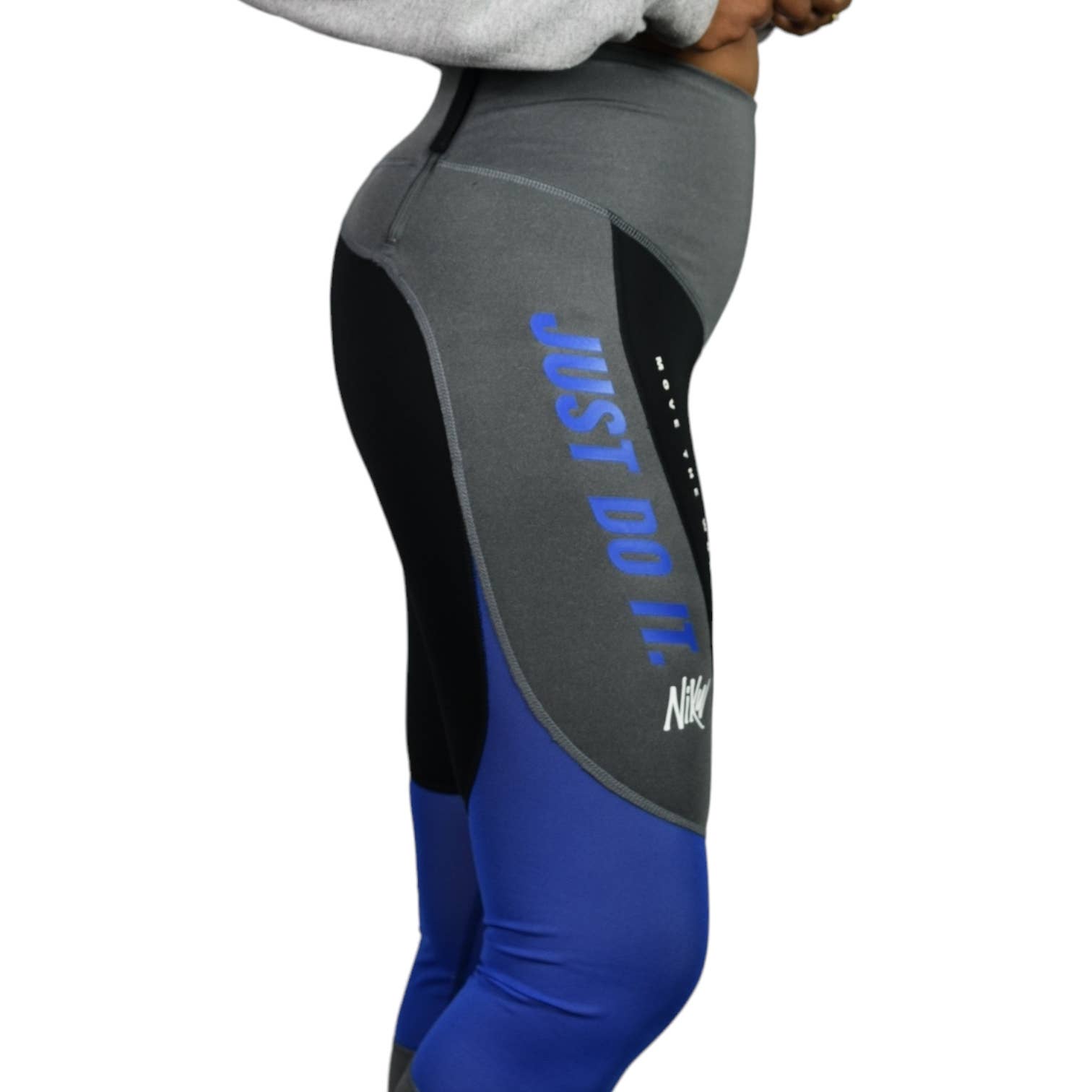 Nike Dri Fit Leggings Blue Colorblock Power Hyper Training Mesh High Waist Full Length Size Small