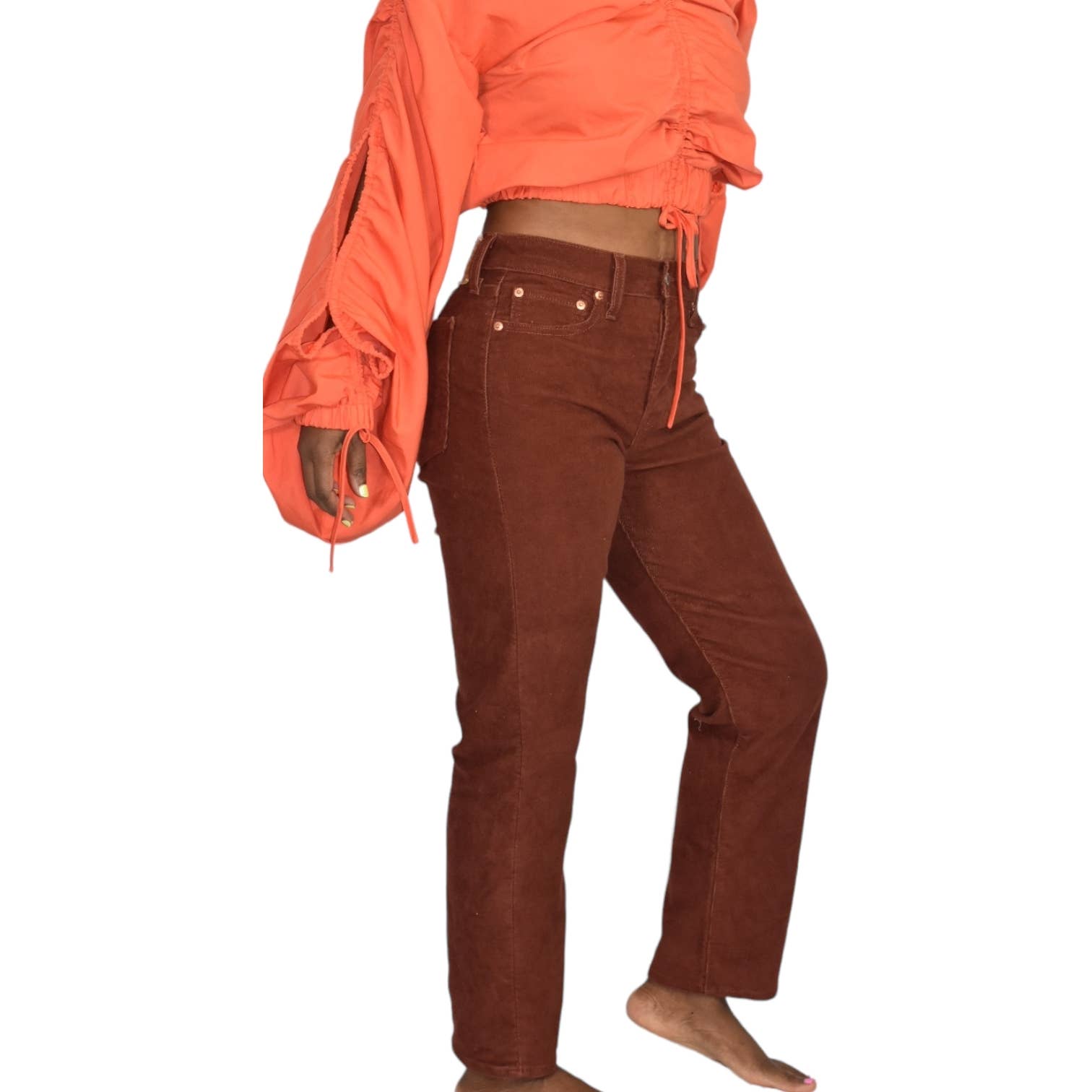 Levis Corduroy Pants Brown Wedgie Straight High Waist Ankle Button Fly Retro Size 27