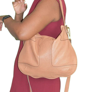 Tory Burch Amalie Bag Tan Brown Convertible Shoulder Crossbody Hobo Leather Logo