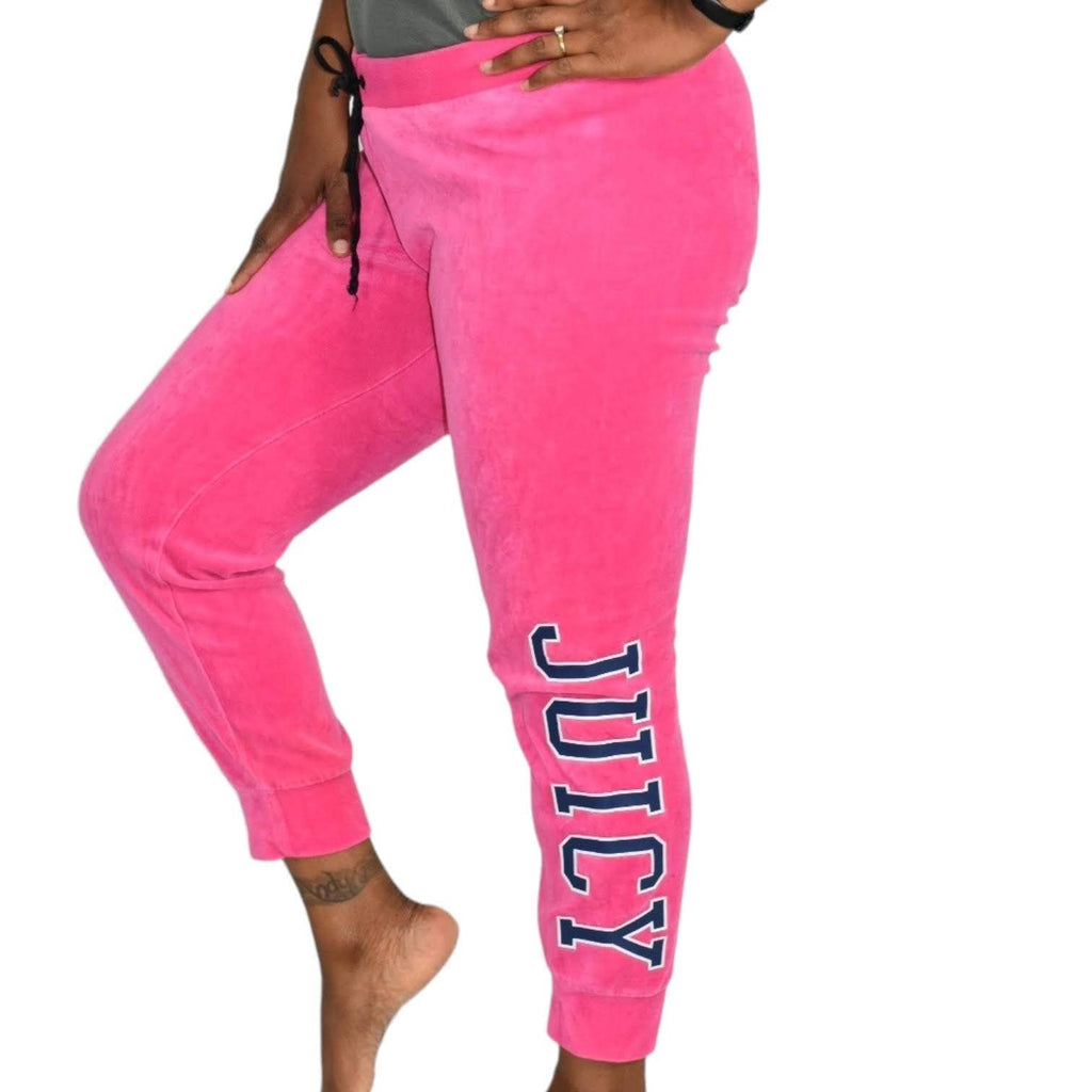 Juicy Couture Zuma Pants Pink Velour Jogger Varsity Low Rise Yoga Loungewear Size Medium