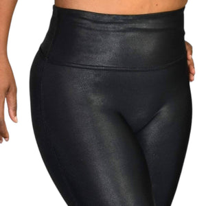 Spanx Faux Leather Leggings Black Seam Free Contoured Shaping Compression Size Small