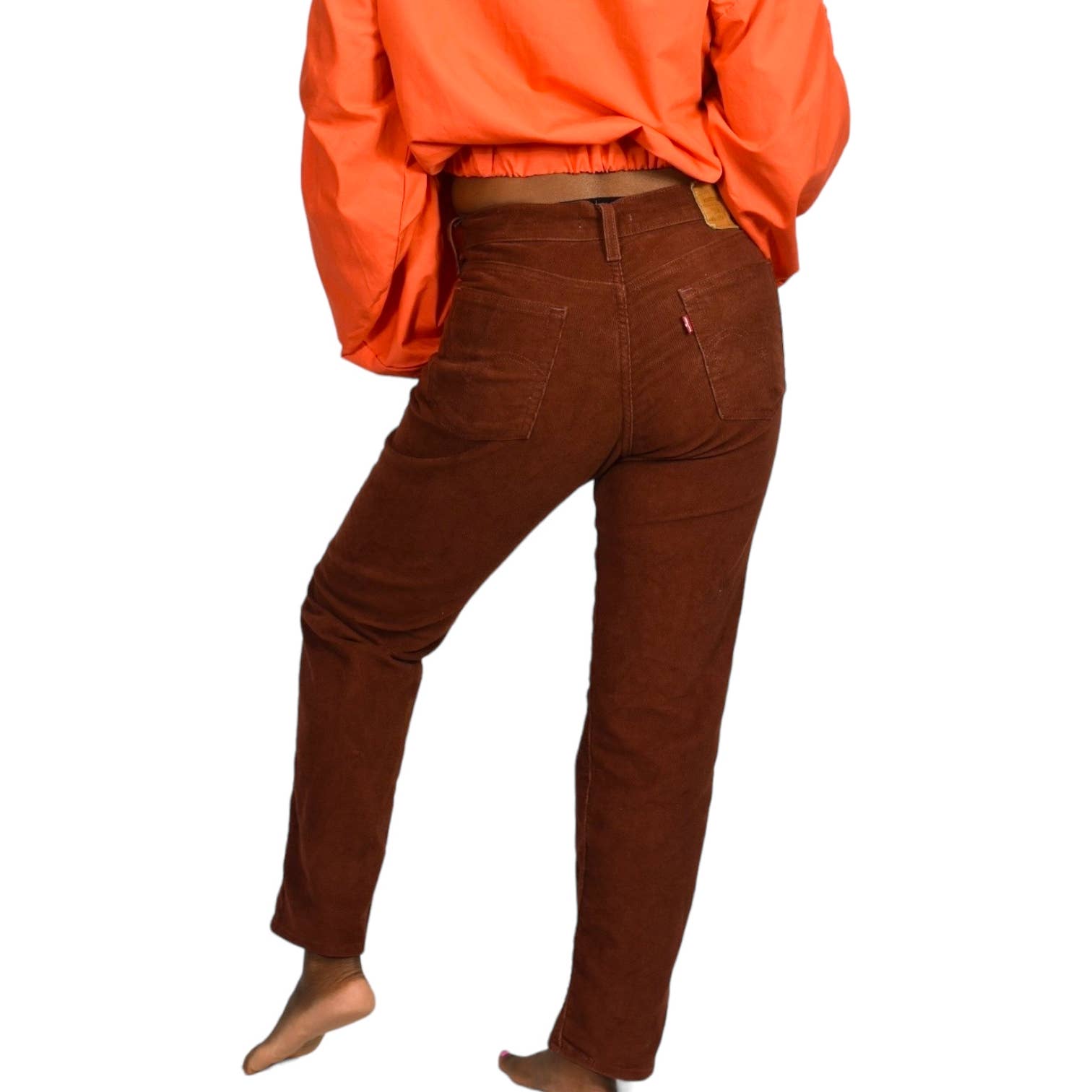 Levis Corduroy Pants Brown Wedgie Straight High Waist Ankle Button Fly Retro Size 27