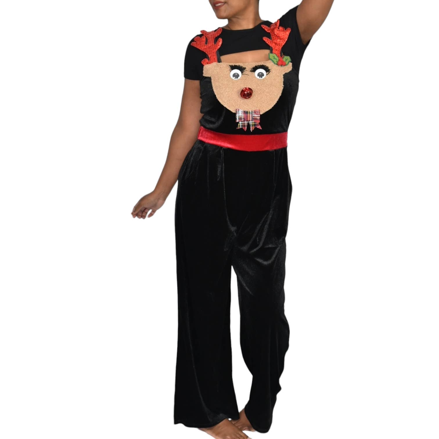 No Boundaries Christmas Bib Overalls Reindeer Tacky Holiday Jumpsuit Festive Size Medium