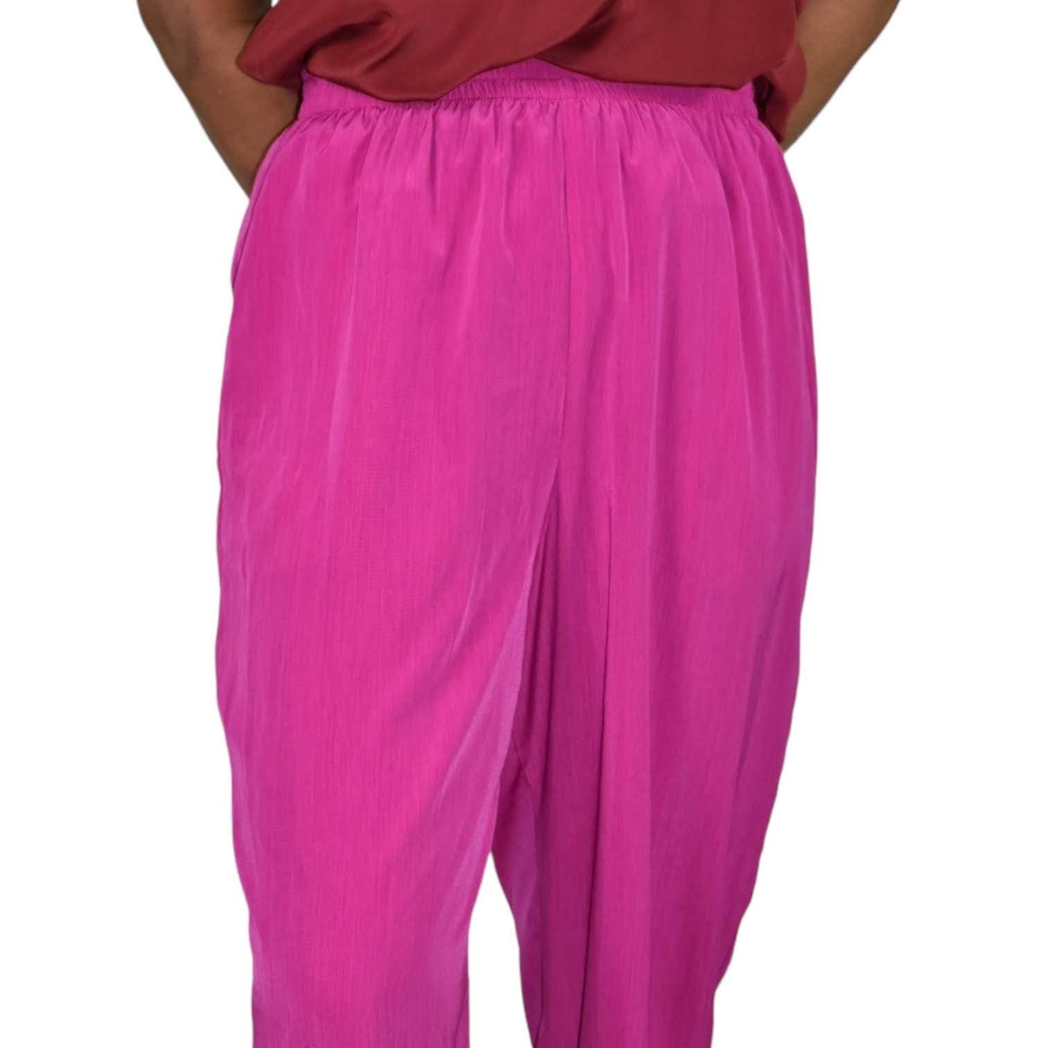 Magenta Pants SG Sport Vintage Pink Purple Casual Elastic Waist Tapered Granny Size Small