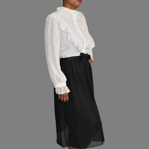 Vintage Act I Victorian Dress White Black Ruffle Lace Size Small Midi Prairie 80s USA Size Small