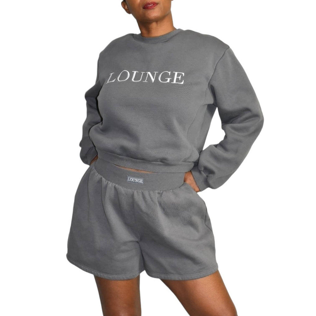 Lounge Branded Shorts Set Grey Crewneck Sweatshirt Sweats Matching Loungewear Size Medium