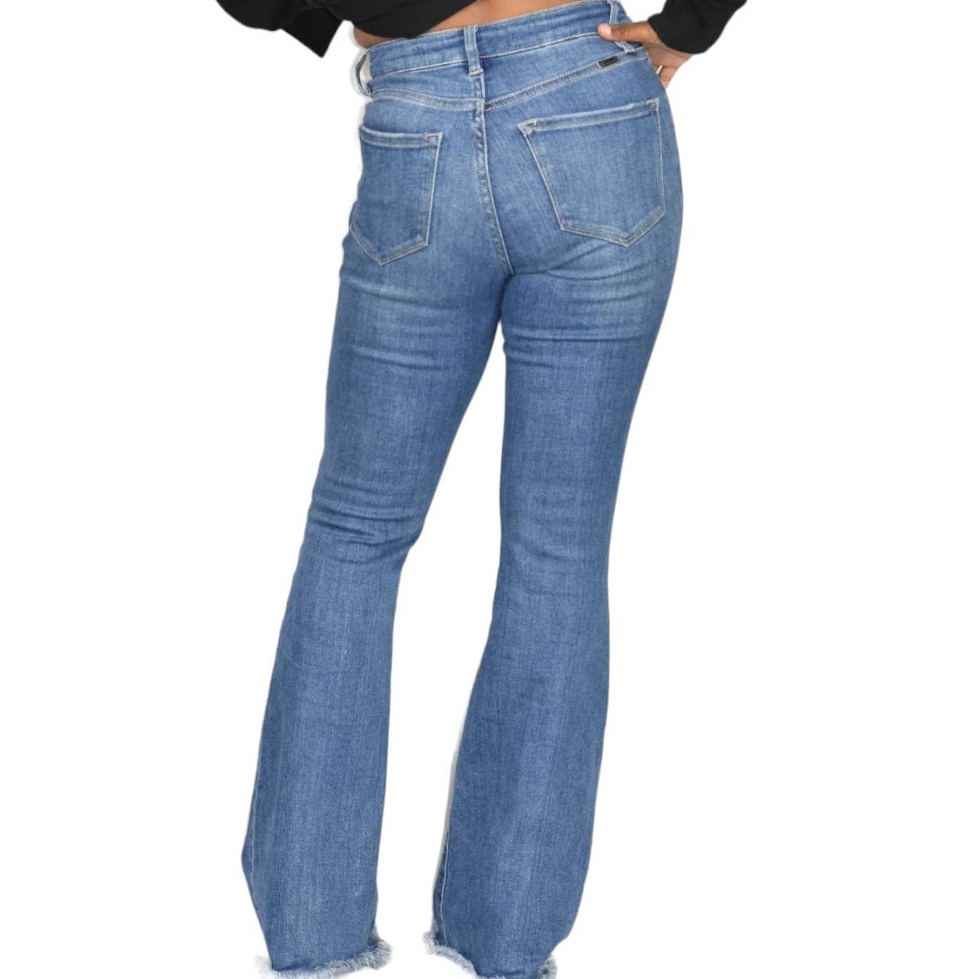 Kancan Ashton Flare Jeans Western Yoked High Rise Stretch Medium Wash High Waisted Size 25