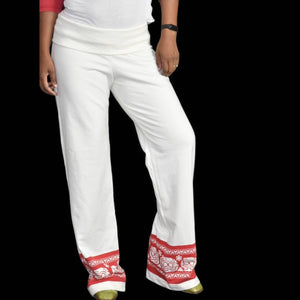 Nilla Shields Fold Over Pants Cream White Wide Leg Lounge Stretch Fair Isle Print Y2K Size Medium