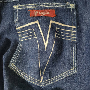 Vintage Graffiti Jeans Blue High Waist Straight Embroidery Pockets 80s Size 34 Mens