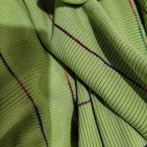 Vintage Dennis Goldsmith Maxi Dress Green Chartreuse Ribbed Jersey Rainbow Stripe Stretch Size Medium