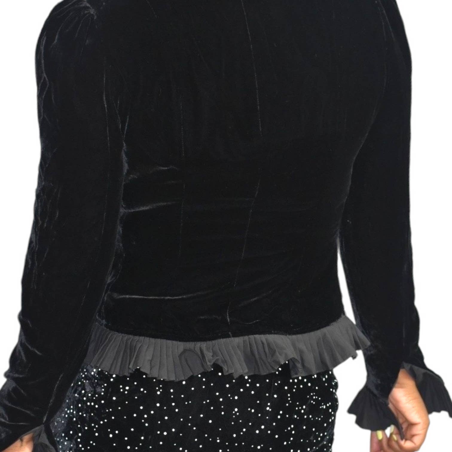 Betsey Johnson Velvet Jacket Black Blazer Ruffled Puff Sleeve Victorian Y2K Size Small