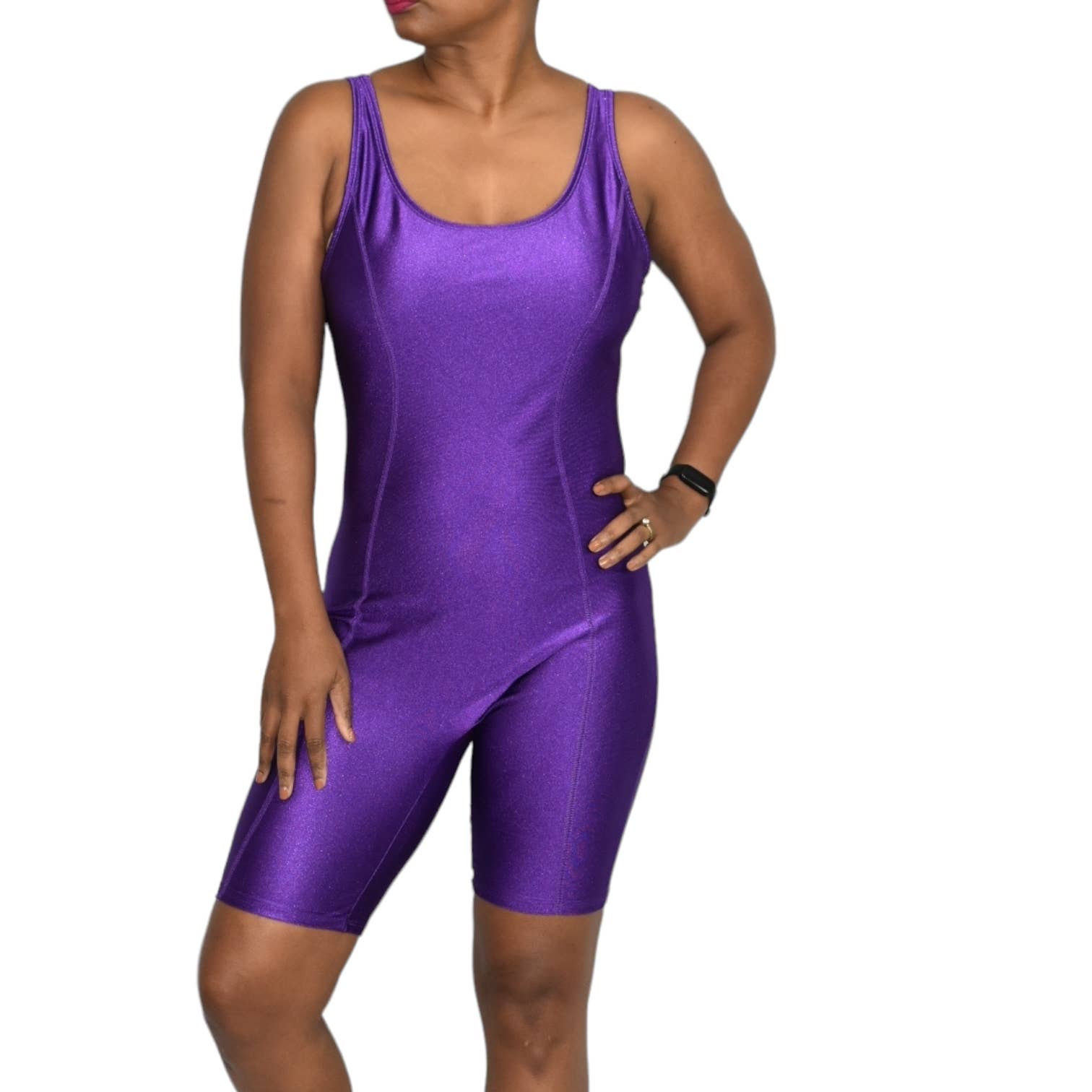 The Body Co Vintage Nylon Unitard Purple Bike Romper Catsuit One Piece Singlet Activewear Shiny 90s Size XL
