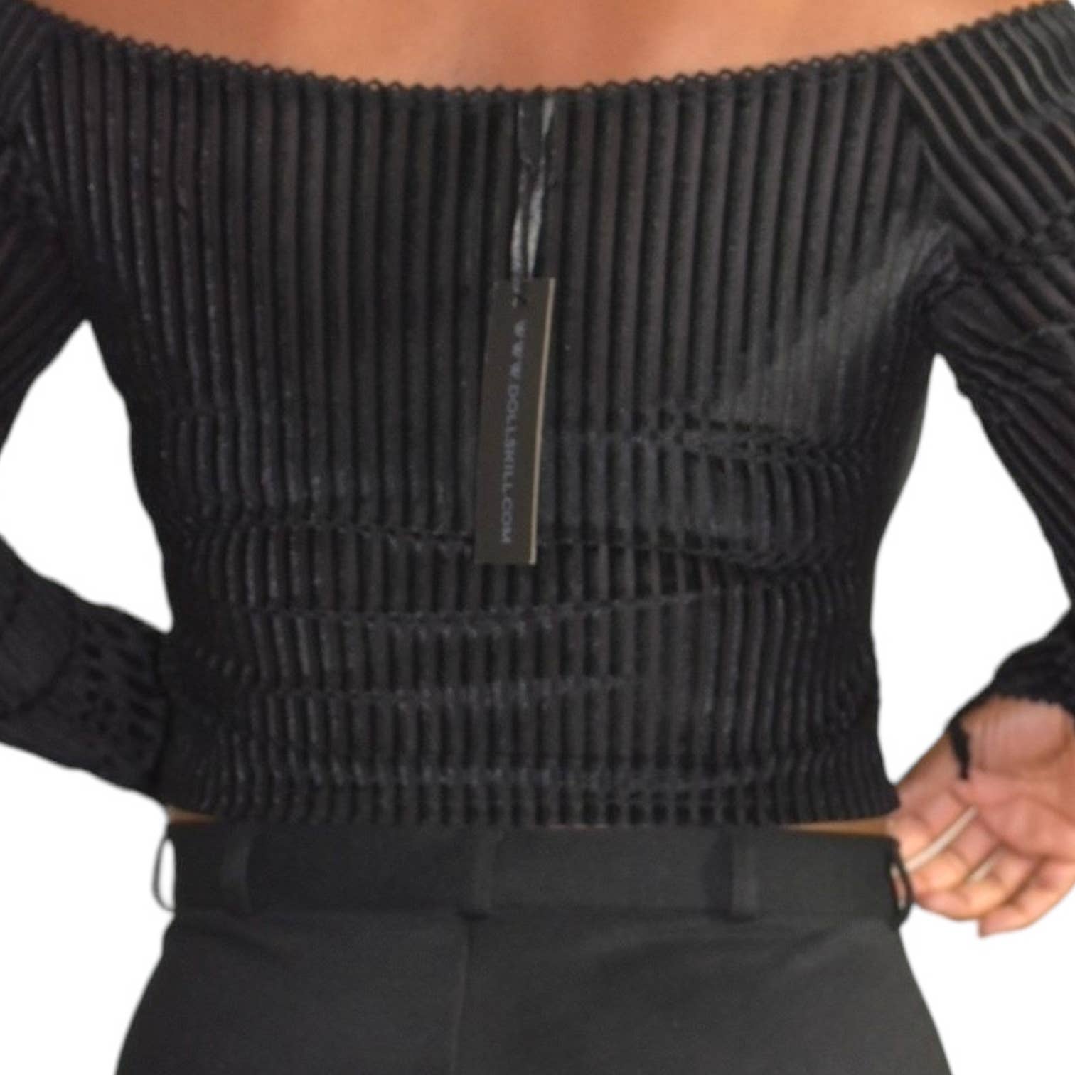 Dolls Kill Bad Dream CropTop Black Widow Ribbed Velvet Goth Long Sleeve Size Medium