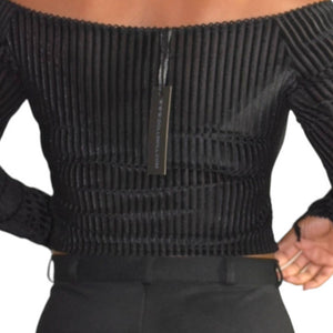 Dolls Kill Bad Dream CropTop Black Widow Ribbed Velvet Goth Long Sleeve Size Medium