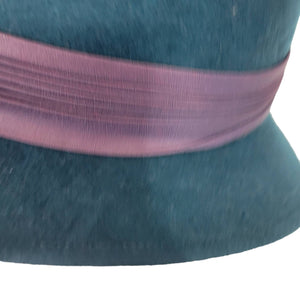 Vintage Fedora Hat Green Lancaster Felt Wool Brim Purple Winter Dressy USA Small