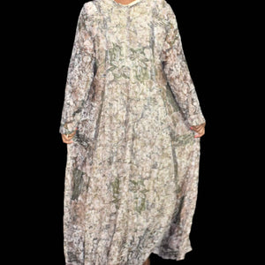 Styleworks Maxi Dress Vintage Tan Lace Floral Print Bohemian Earthy Size Medium