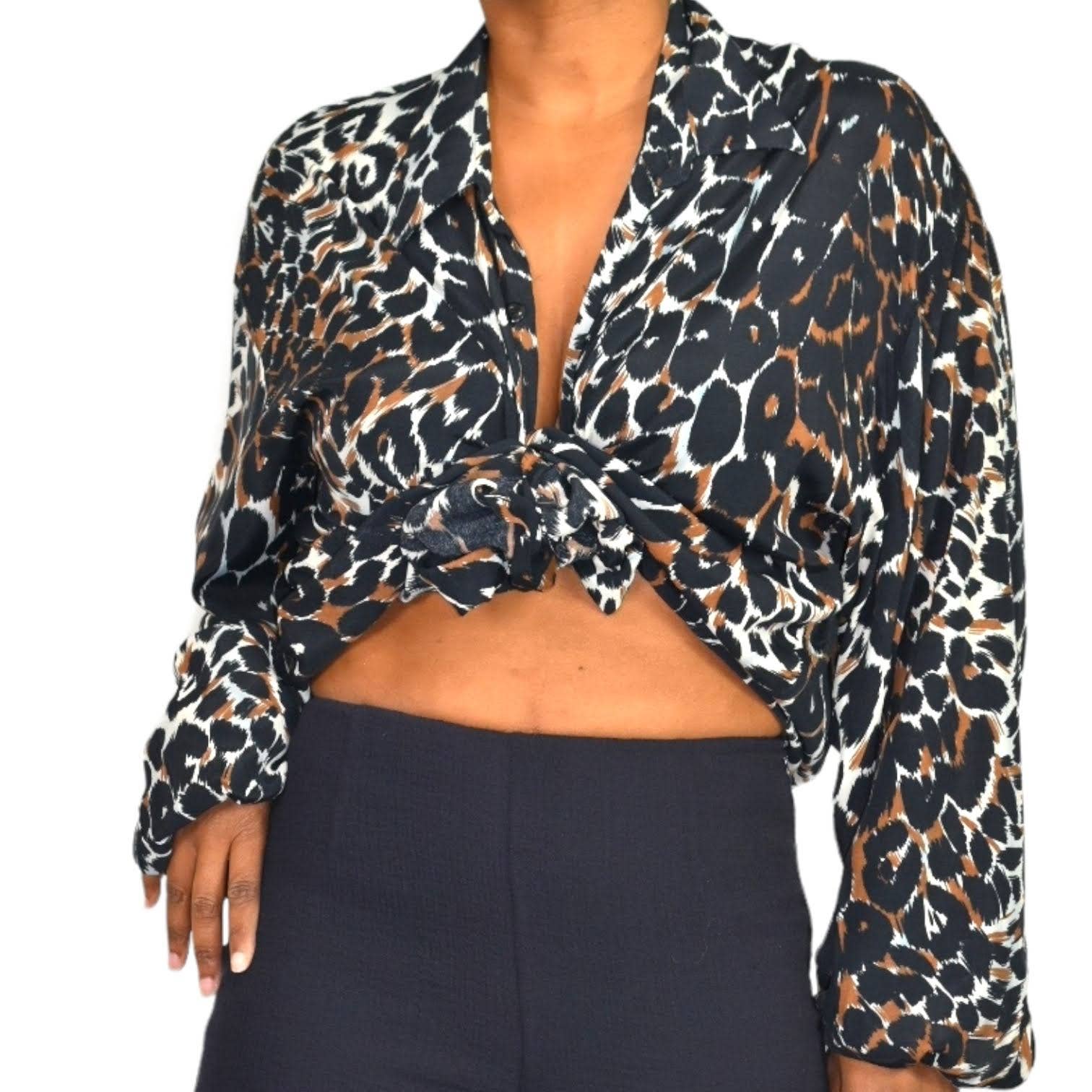 Bellows Brut Animal Print Shirt Vintage Black Le Garage Leopard Size Large Mens