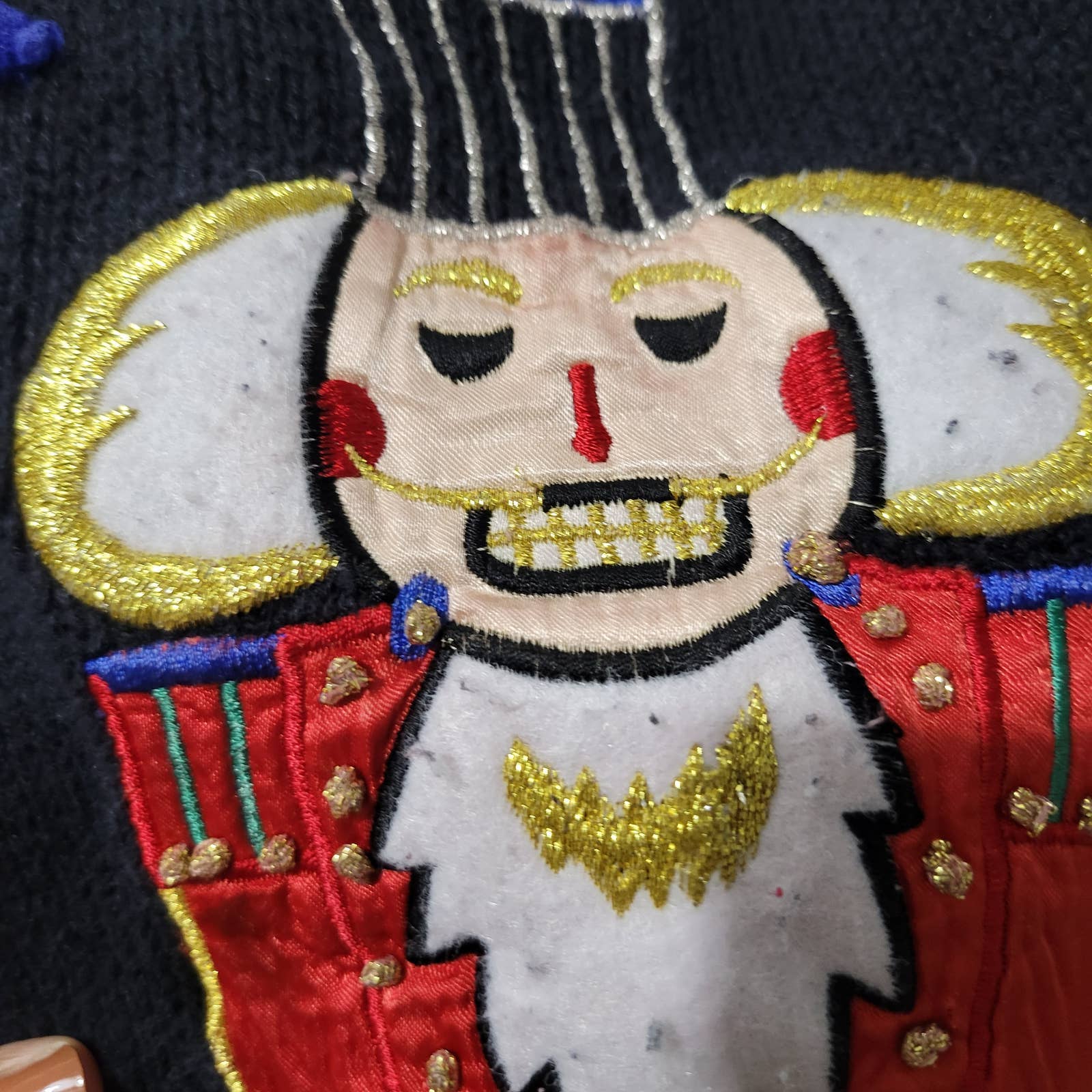 Ugly Christmas Sweater Vintage Toy Shoulder Embroidery Ornaments Work in Progress Size Large
