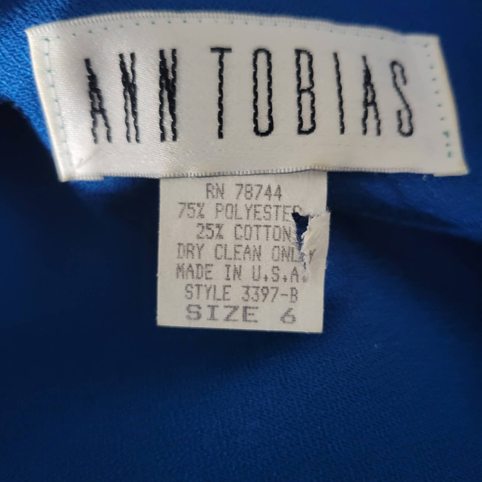 Vintage Ann Tobias Blazer Dress Blue 80s Power Suit Color Block Midi Wrap Padded Shoulder Pads Office Pilgrim Collar Size 4