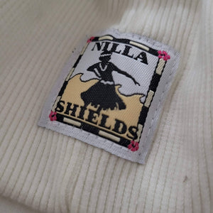 Nilla Shields Fold Over Pants Cream White Wide Leg Lounge Stretch Fair Isle Print Y2K Size Medium