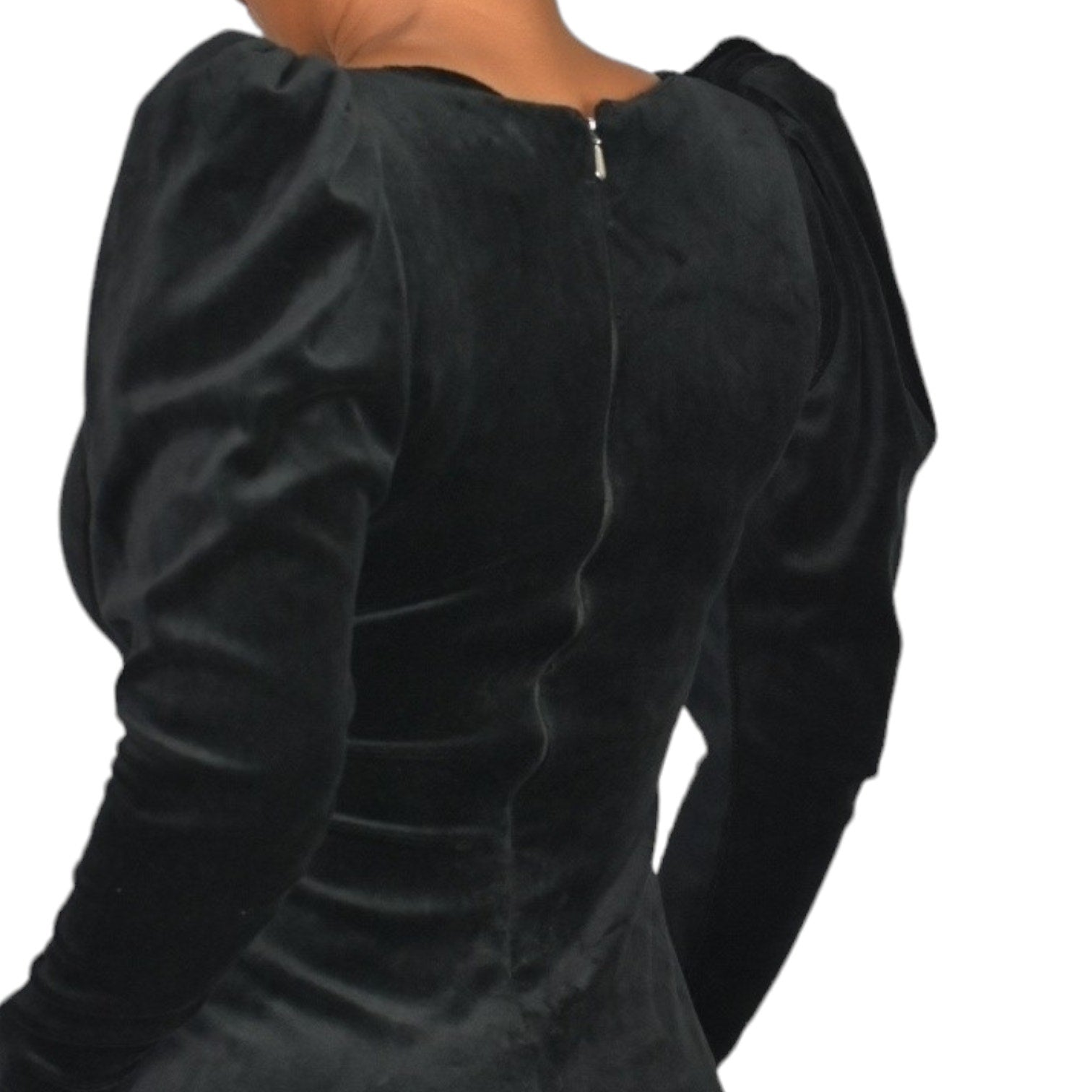 La Femme En Noir Sleepy Hollow Gothic Tales Dress Black Wiggle Velour Bodycon Puff Sleeve Size XS