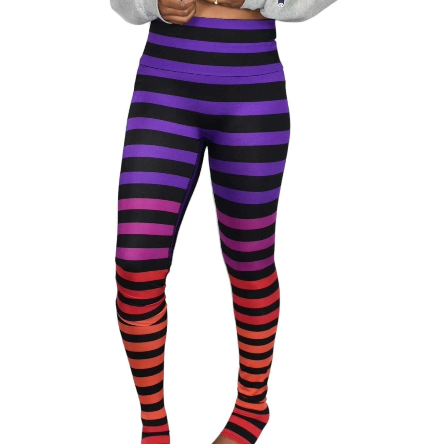 K Deer Mabel Leggings Multicolor Purple Striped Ombre Rainbow High Waist Full Length Size Medium