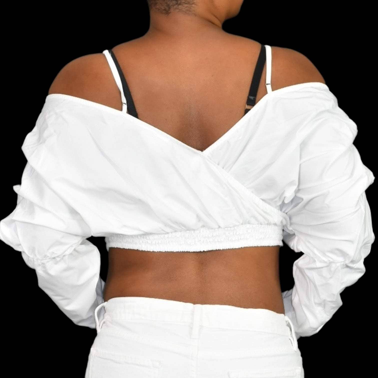 Signed Blake White Poplin Top Amazon Drop Off The Shoulder Draped Crop Size Large