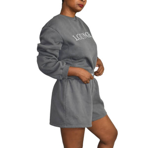 Lounge Branded Shorts Set Grey Crewneck Sweatshirt Sweats Matching Loungewear Size Medium