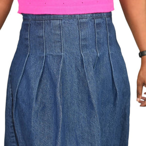 Kaos Jean Skirt Jean Blue Denim Midi Pleated Flare Rigid Medium Wash High Waist Size 40