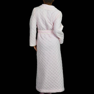 Vintage Quilted Robe Pink Candy Stripe Wrap Belted Komar USA Maxi Country Size Large