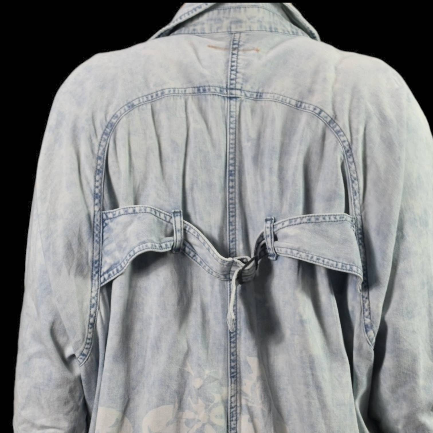 Hei Hei Bleached Jean Jacket Blue Anthropologie Denim Duster Coat Long Midi Oversized Acid Wash Size Medium