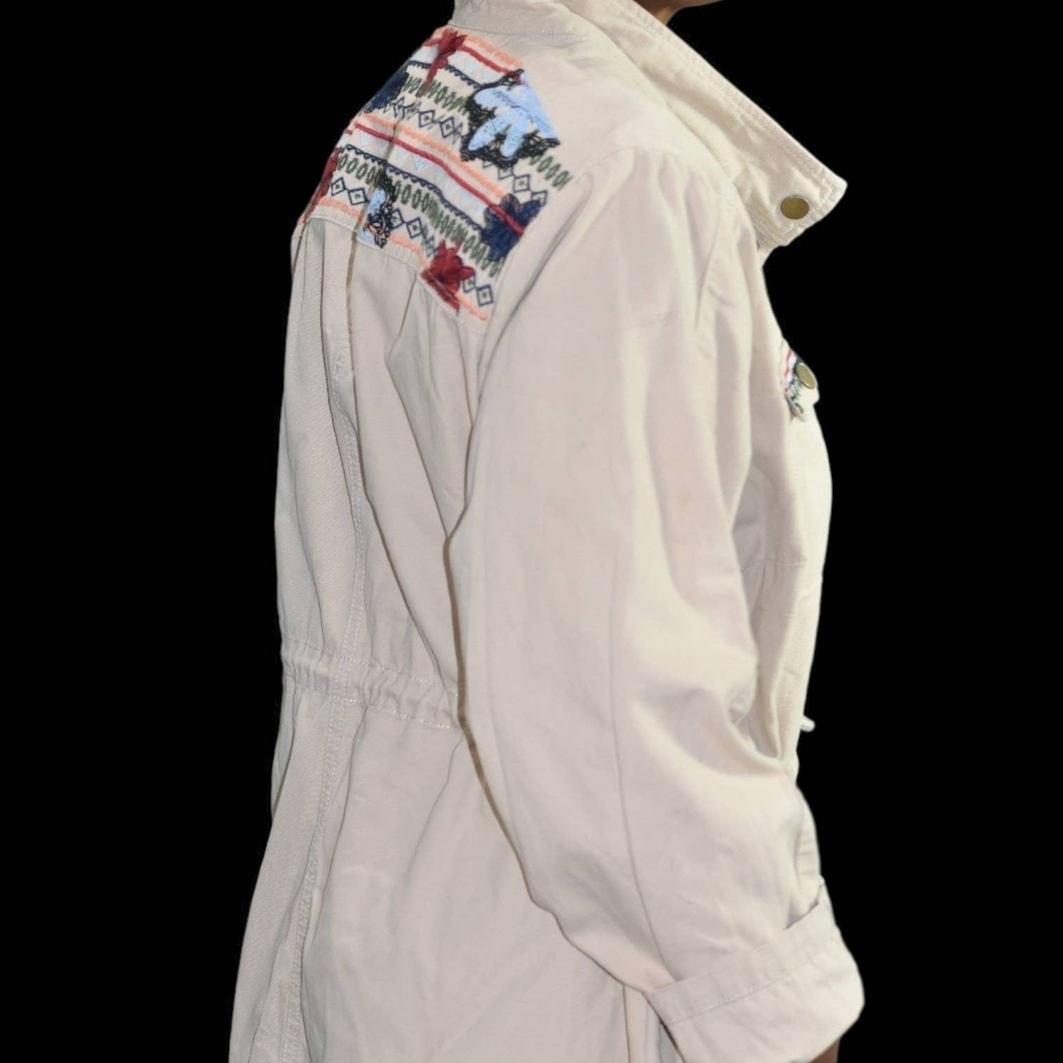 Monroe Main Embroidered Utility Jacket Tan Khaki Canvas Field Cargo Drawstring Plus Size 1X