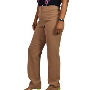 Bernard Zins Trousers Brown Tan Dress Pant High Waist Straight Flat Front Size 4