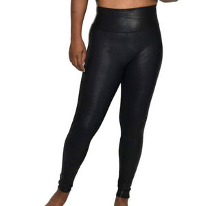 Spanx Faux Leather Leggings Black Seam Free Contoured Shaping Compression Size Small