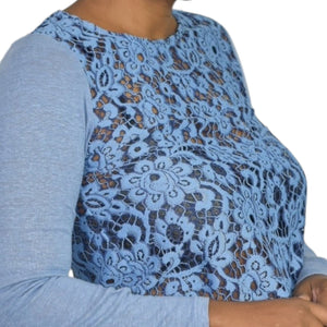 Sundance Ariadna Top Blue Lace Knit Sweater Scallop Hem Long Sleeves Size XS