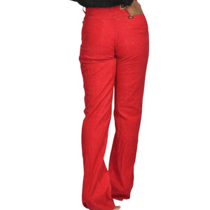 Vintage Lee Corduroy Pants Red 80s High Waist Straight Leg Retro Cords Size 28