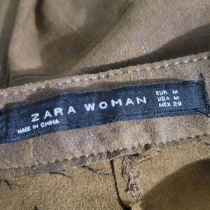 Zara Faux Suede Pants Brown Aged Patina Worn Luggage Distressed Slim Ankle High Rise Size Medium