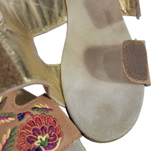 Alegria Linn Embroidered Sandals Tan Wedge Heels Leather Mules Slip On Comfort Size 10