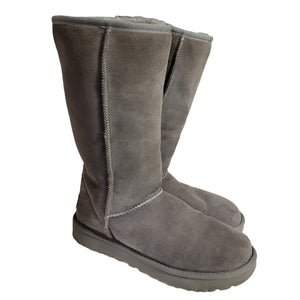 UGG Classic Tall Boots II Grey Suede Shearling Sheepskin Fur Flat Comfort Size 8