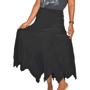 Vintage Handkerchief Hem Skirt Black Midi Crinkled Stretch Jersey Swingy Size Large