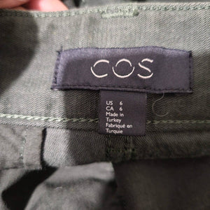 COS Pants Olive Green Button Fly Trousers High Waist Ankle Straight Chino Size 6