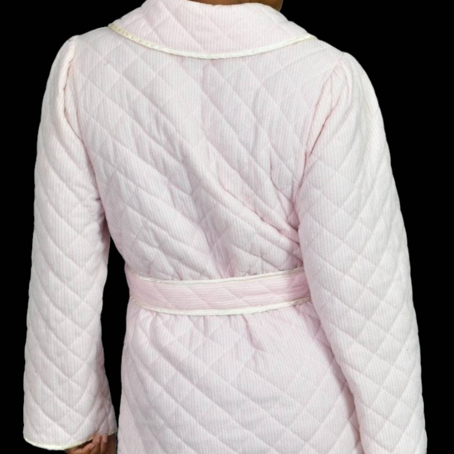 Vintage Quilted Robe Pink Candy Stripe Wrap Belted Komar USA Maxi Country Size Large